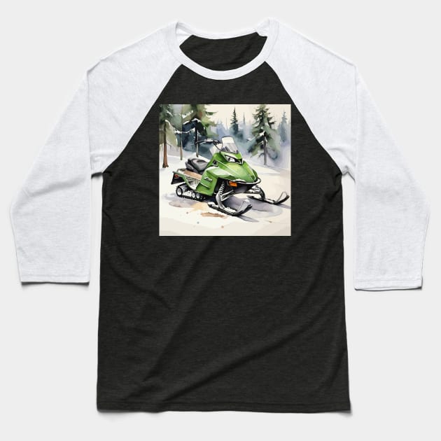 Green Snowmobile Baseball T-Shirt by Siha Arts